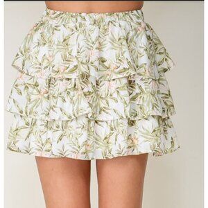 Lumiere Green and Pink Floral Mini Skirt